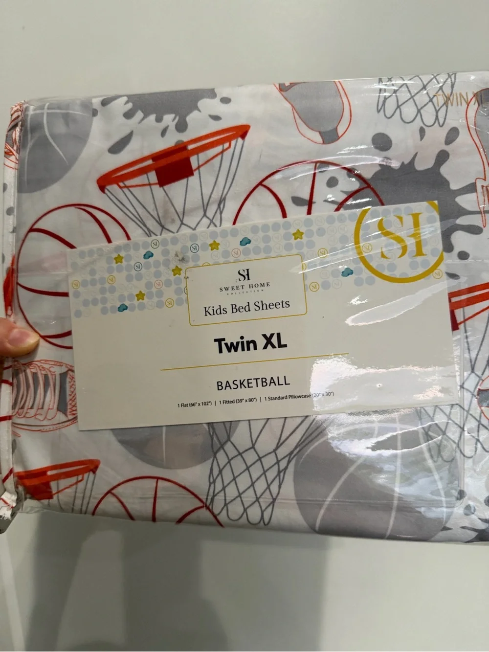Kids Basketball Print Sheet Set in Orange and Gray - Sports Bedding